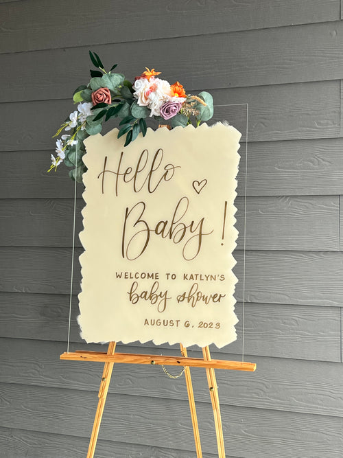 Acrylic Baby Shower Welcome Sign Painted Back | Acrylic Welcome Sign |  Gender Reveal Sign